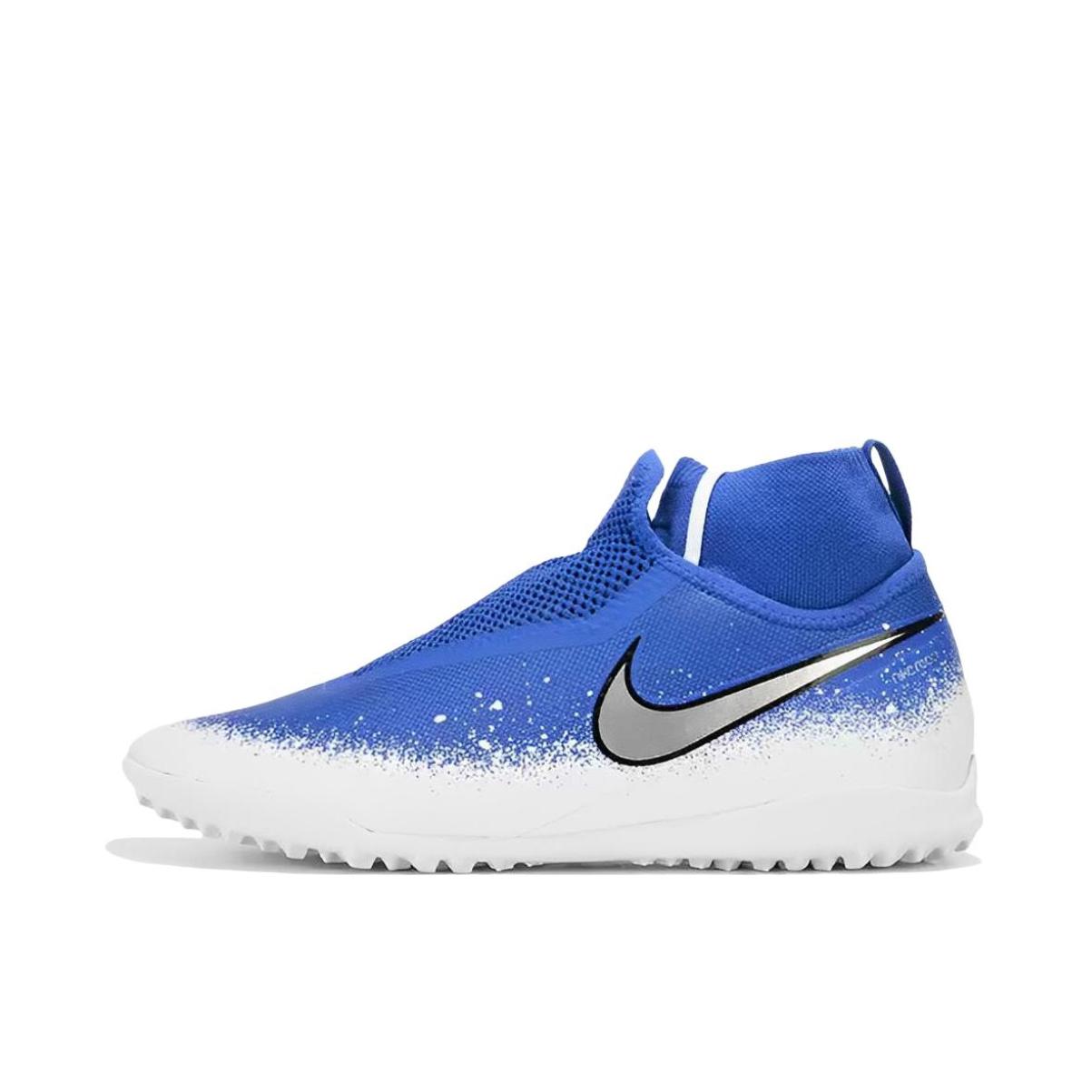 推荐商品：Nike Phantom Vision Academy DF TF 中端 碎钉 胶质 防滑耐磨 舒适透气 人造草地 百搭 足球鞋 Racer Blue/White/Chrome 蓝色