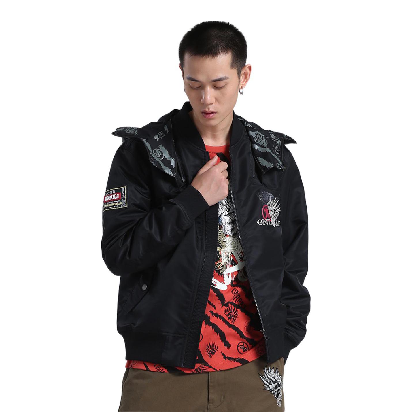 ONIARAI/鬼洗 印绣花连帽开衫外套夹克 男女同款 B340028