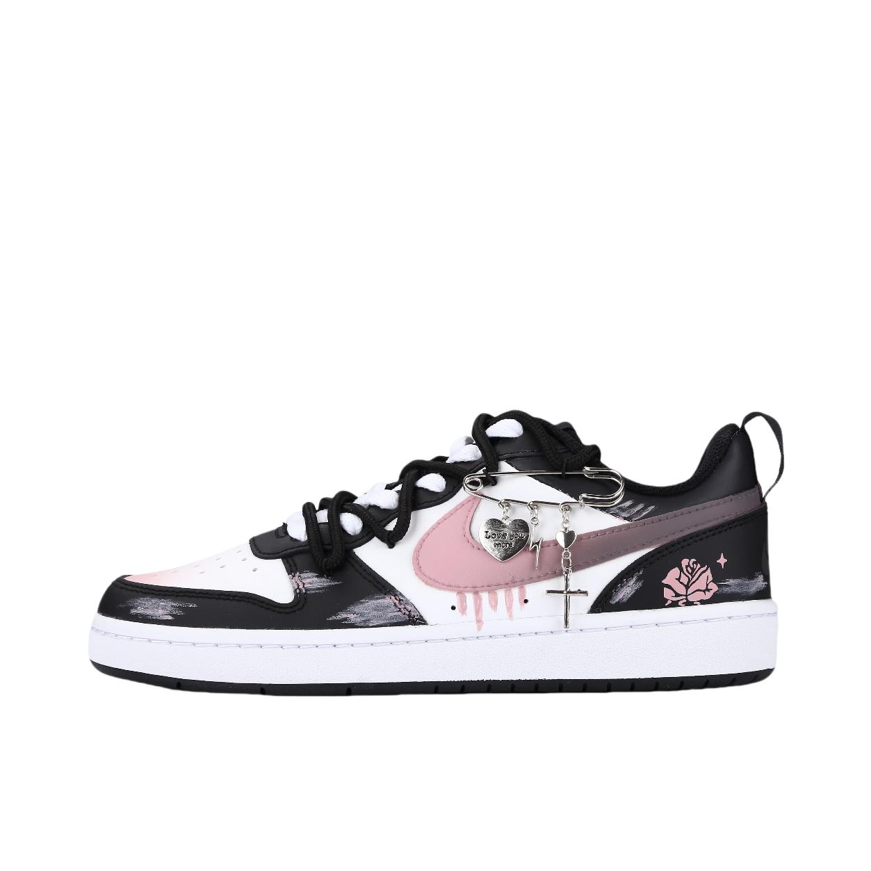 推荐商品：【定制球鞋】 Nike Court Borough 板鞋 防滑防水轻便减震手绘减龄做旧甜酷高街合成革甜妹包裹性复古婚鞋增高小白鞋薄底秋冬脏脏鞋 在逃公主