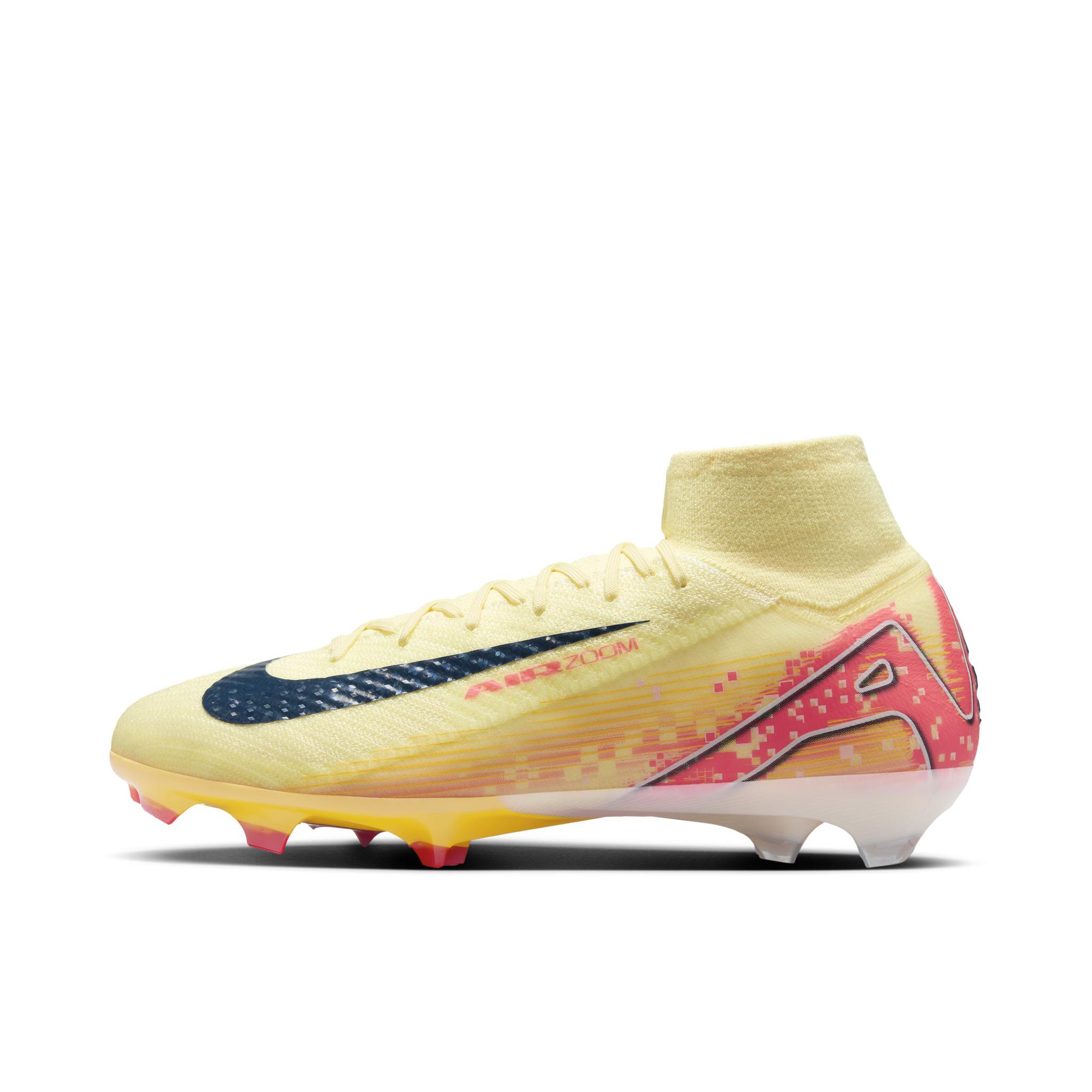 推荐商品：Nike Mercurial Superfly 10 Eilte FG 顶级 胶质长钉 硬天然草场 防滑耐磨 足球鞋 浅激光橙/军械深海蓝