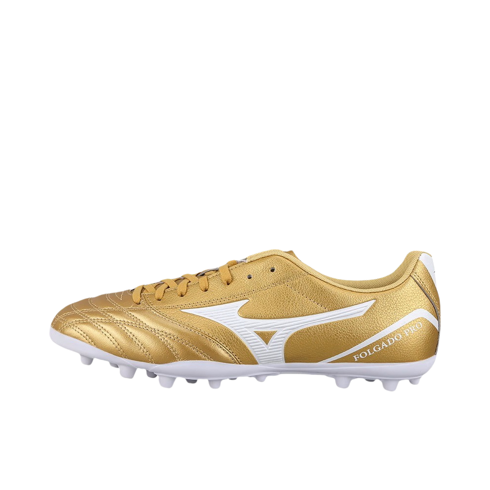 推荐商品：Mizuno/美津浓 Folgado Pro KL AG 人草比赛 袋鼠皮 中端 防滑耐磨 圆头 碎钉 短钉 胶质 足球鞋 金色/白色