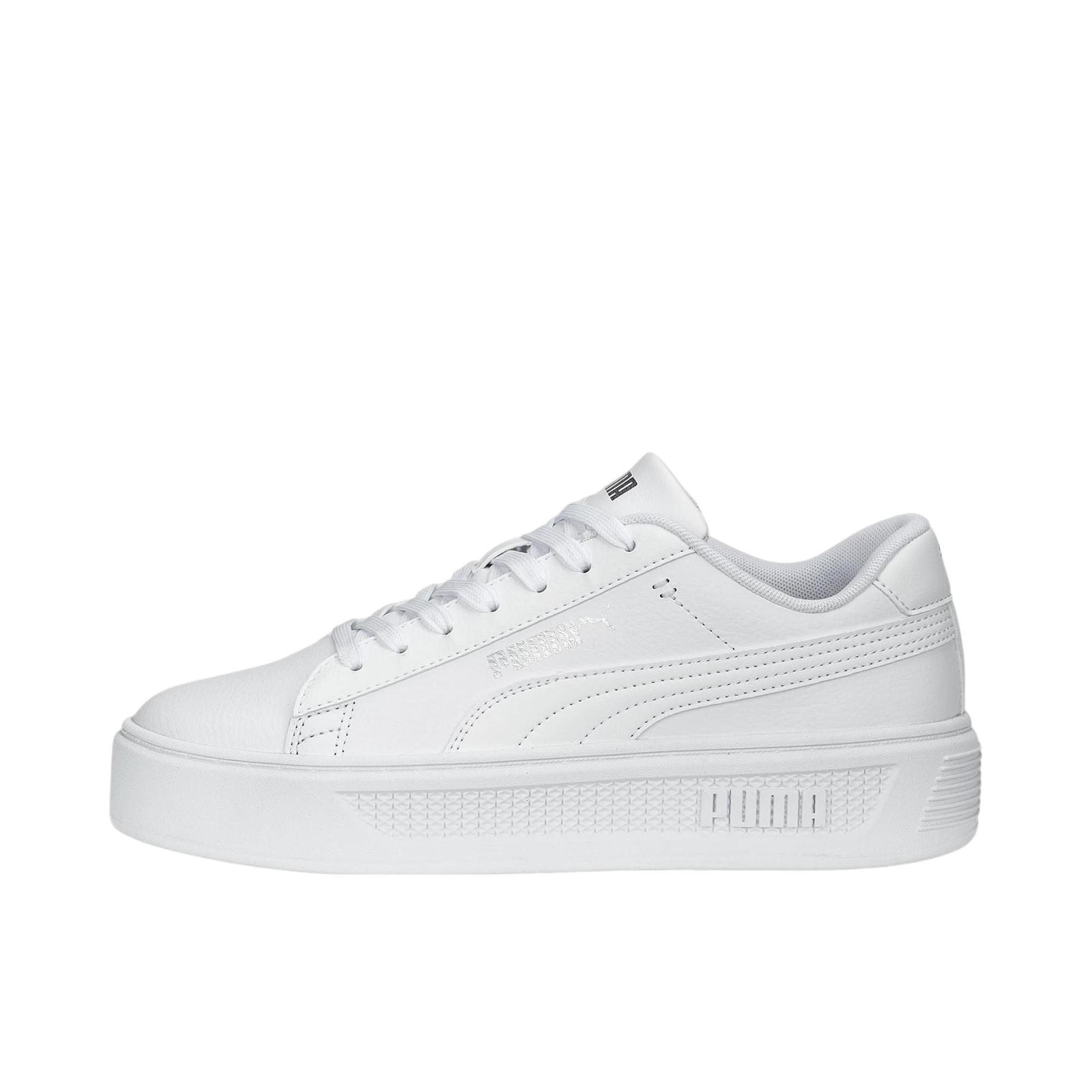 推荐商品：Puma/彪马 Smash Platform V3 厚底鞋 松糕鞋 板鞋 潮流复古舒适百搭防滑耐磨轻便透气增高 女款/白色/银色
