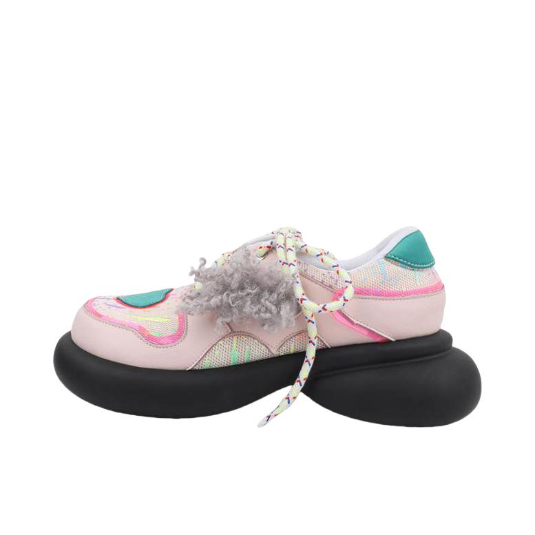 推荐商品：NiuwaStudio 超纤皮 轻便 甜酷 休闲 单鞋 N-DY106-07 女款/ 粉色