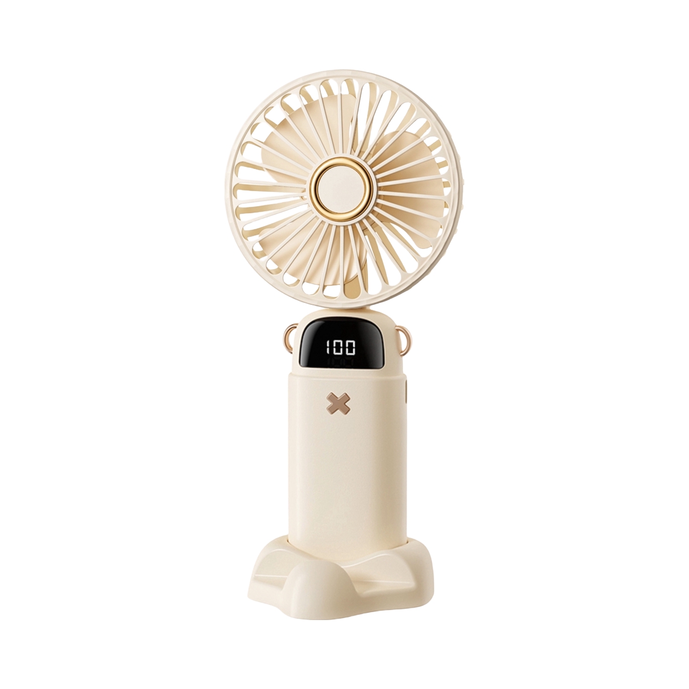 推荐商品：ROSOZ/洛兽 手持风扇 小巧便携 大风力 持久续航 制冷 可折叠 降温 拆卸 带底座 挂脖 三合一 智能数显 五档涡轮