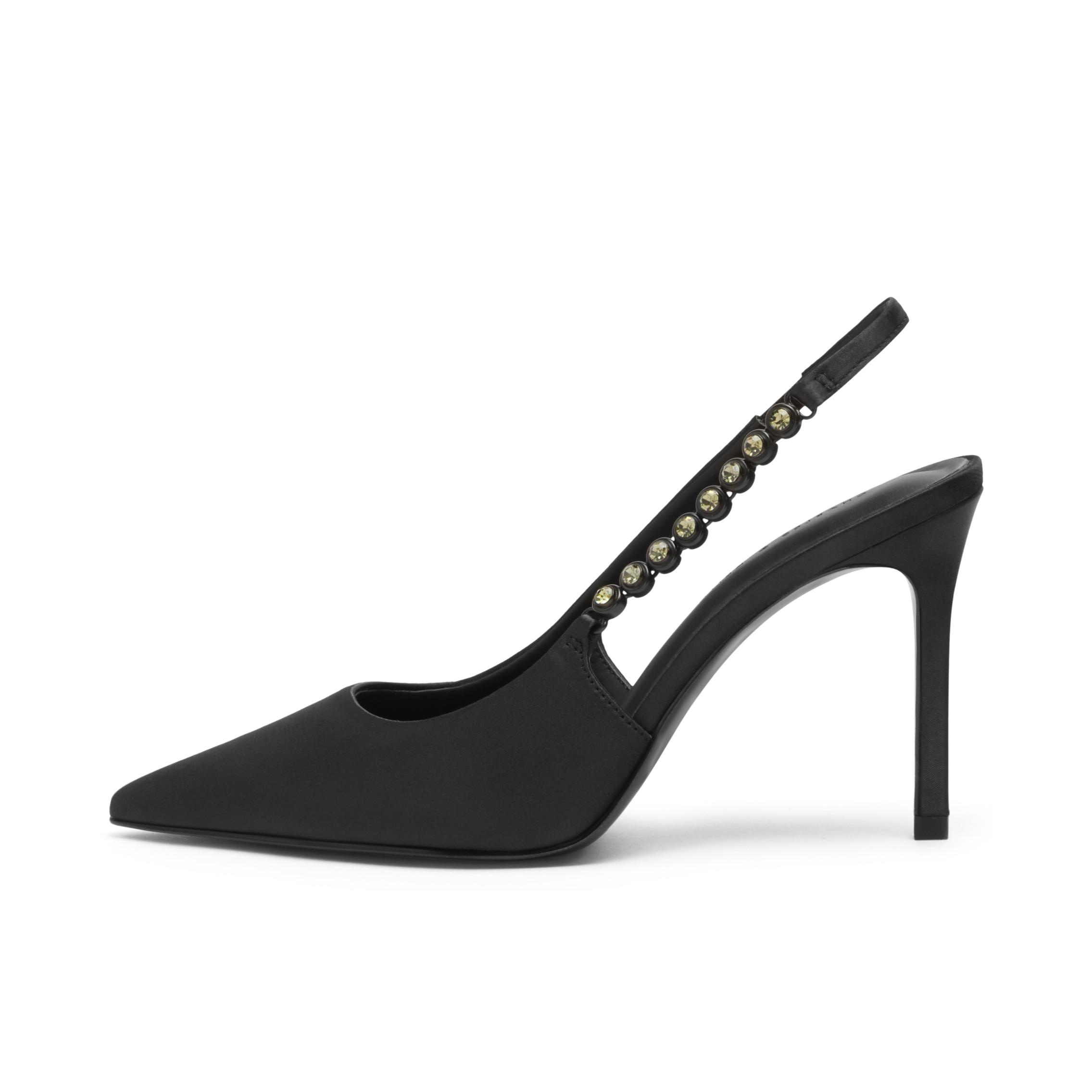 推荐商品：CHARLES&KEITH 婚礼系列 高跟鞋 细高跟链条尖头细跟织物晚宴年会新娘合成革一字带 黑色