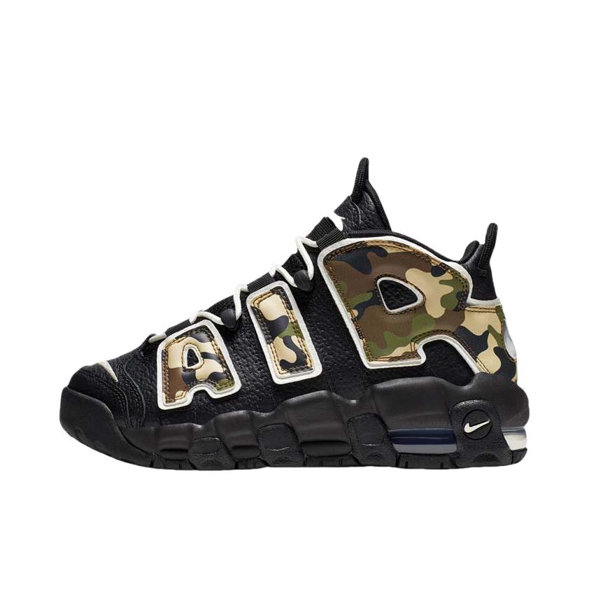 推荐商品：Nike Air More Uptempo 运动休闲鞋 缓震复古百搭防滑耐磨支撑圆头篮球风 Black/DarkOliveGreen
 黑迷彩