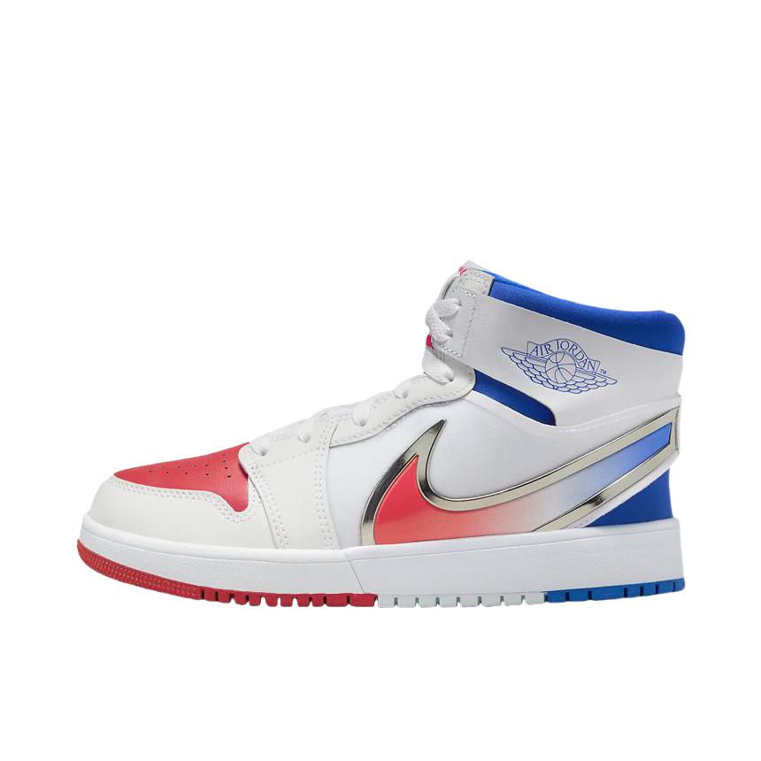 推荐商品：Air Jordan 1 板鞋 运动休闲鞋 复古潮流支撑合成革 GS/白色/赛车蓝/警笛红
