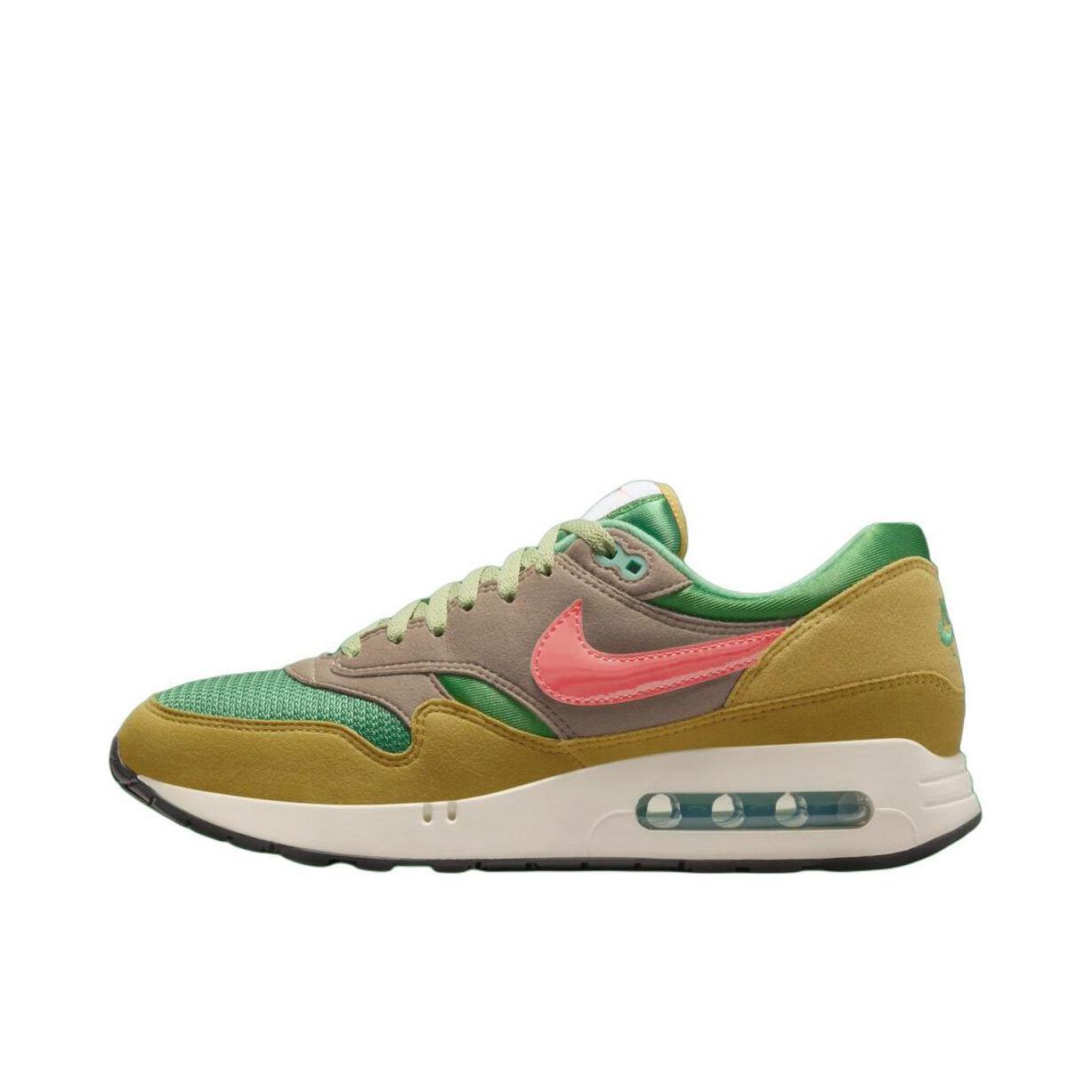 推荐商品：Nike Air Max 1 跑鞋 气垫缓震透气轻便复古运动舒适百搭潮流耐磨低帮训练防滑冬季支撑马拉松防水抓地圆头耐穿 棕色/灰色/绿色