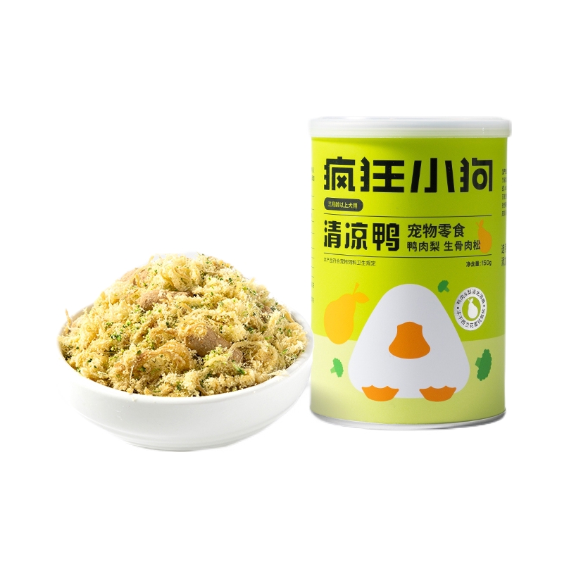 推荐商品：疯狂小狗 清凉鸭肉松拌粮辅食狗粮伴侣营养冻干宠物狗零食
