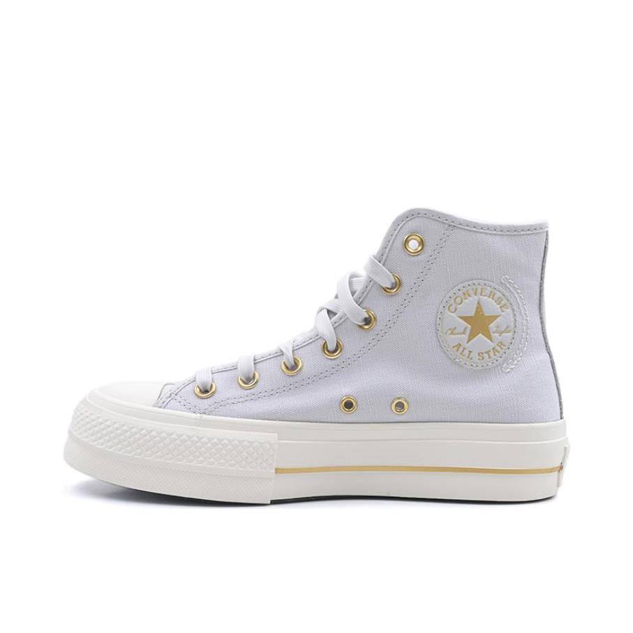 推荐商品：Converse/匡威 Chuck Taylor All Star Lift 帆布鞋 简约复古经典防滑耐磨舒适厚底圆头甜酷贴合松糕底流光风 女款/灰色/紫色