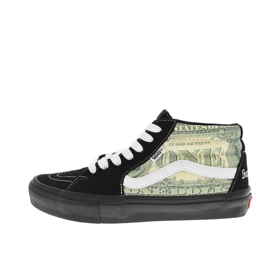 推荐商品：Vans/范斯 SK8-Hi 板鞋 潮流经典拼接复古街头厚底 Supreme联名/黑白色/绿色