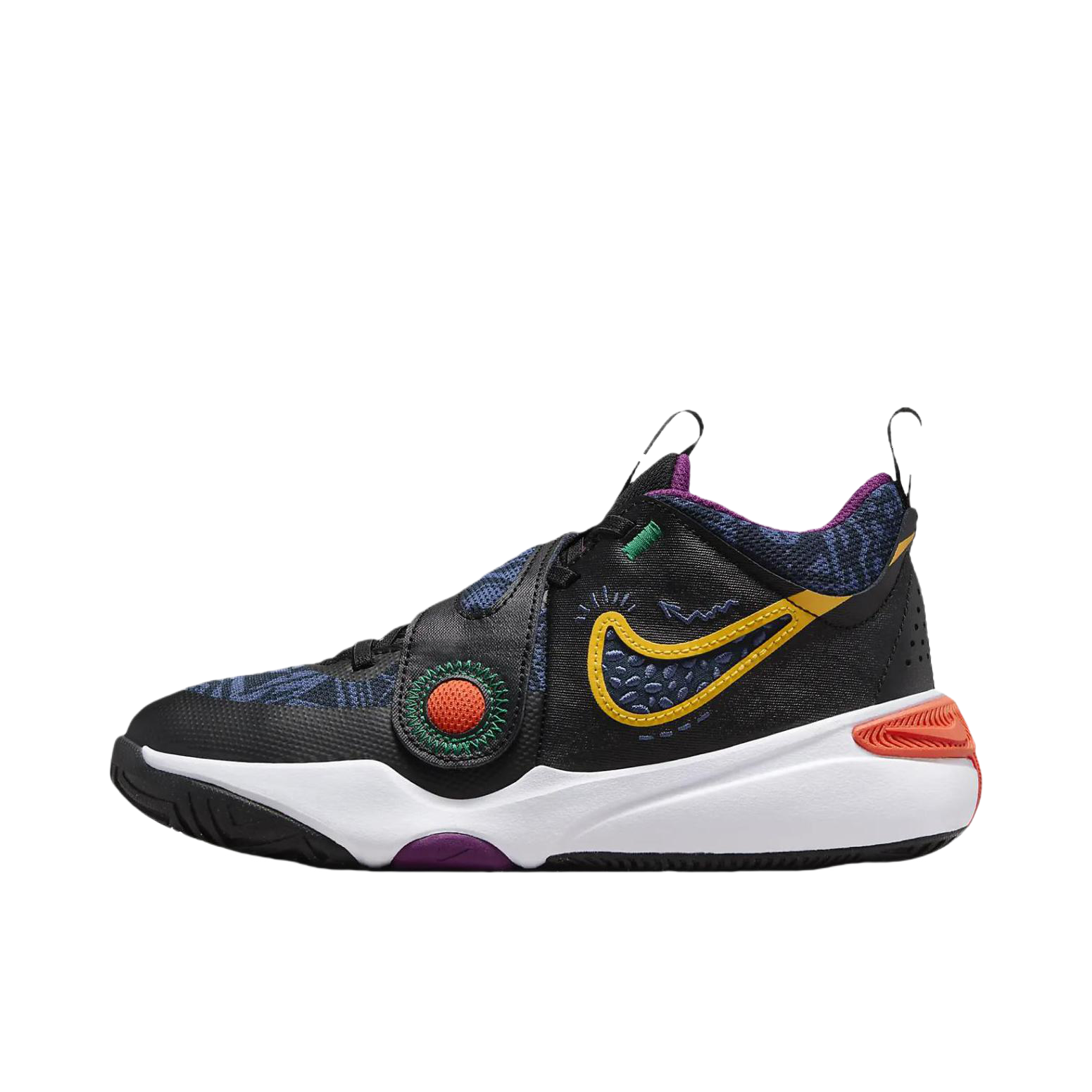 推荐商品：Nike Team Hustle D 11 篮球鞋 防滑耐磨减震回弹舒适透气魔术贴低帮 GS/神秘深海蓝/太空粘土黄