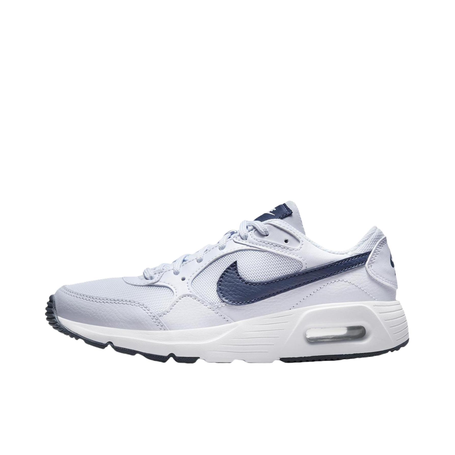 推荐商品：Nike Air Max SC 防滑耐磨 舒适缓震 网布透气 织物 气垫 减震 复古 合成革 耐穿 运动休闲鞋 足球灰/深藏青/白色/山峰白  