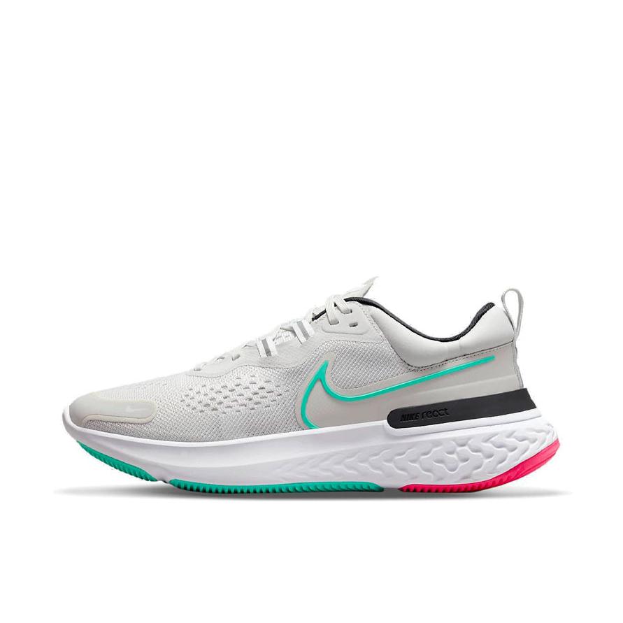 推荐商品：Nike React Miler 2 跑鞋 潮流防滑缓震耐磨轻便透气织物回弹合成革泡棉 浅银灰/活力宝蓝/白色