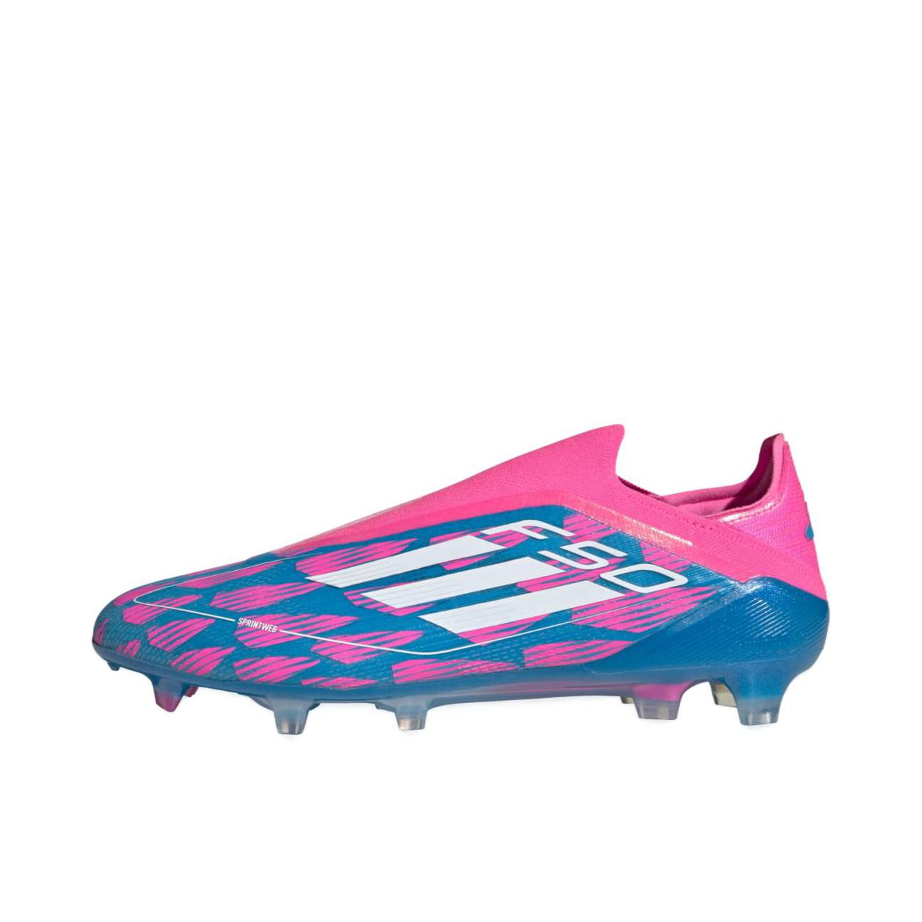 推荐商品：adidas F50 ELITE LL FG 顶级 胶质长钉 天然硬草地 耐用防滑耐磨 足球鞋 太阳蓝/云白/太阳粉