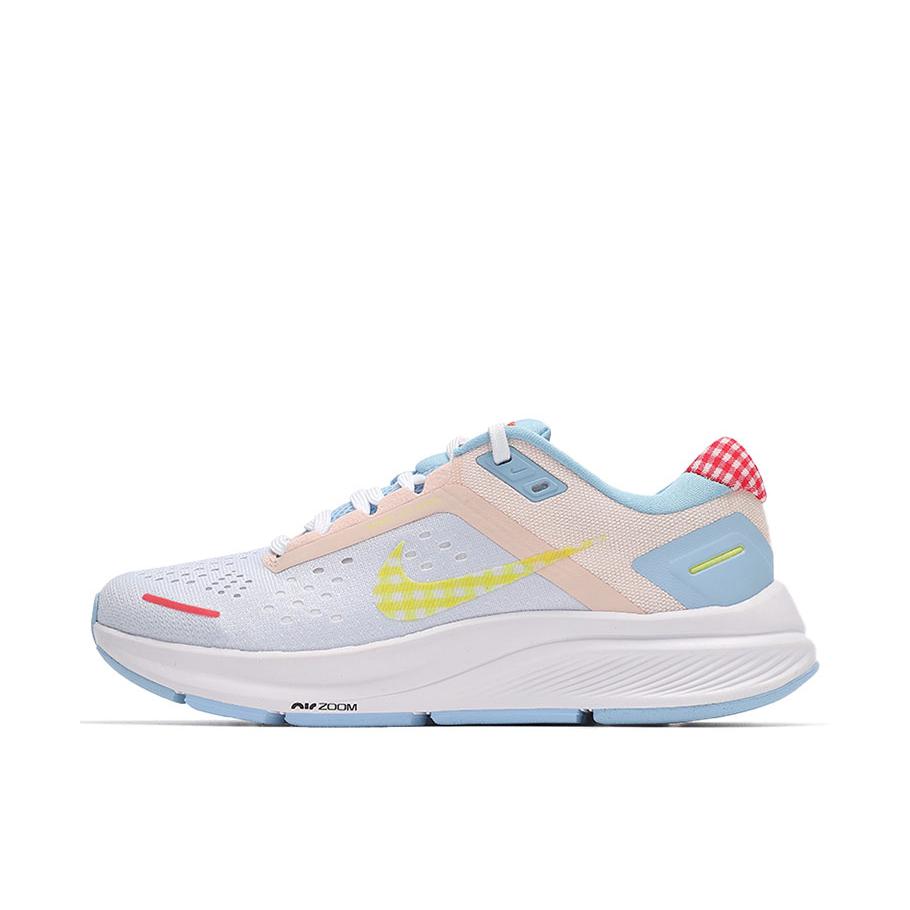 推荐商品：Nike Air Zoom Structure 23 跑鞋 气垫缓震网面透气舒适轻便耐磨织物合成革运动 蓝色/红色/白色