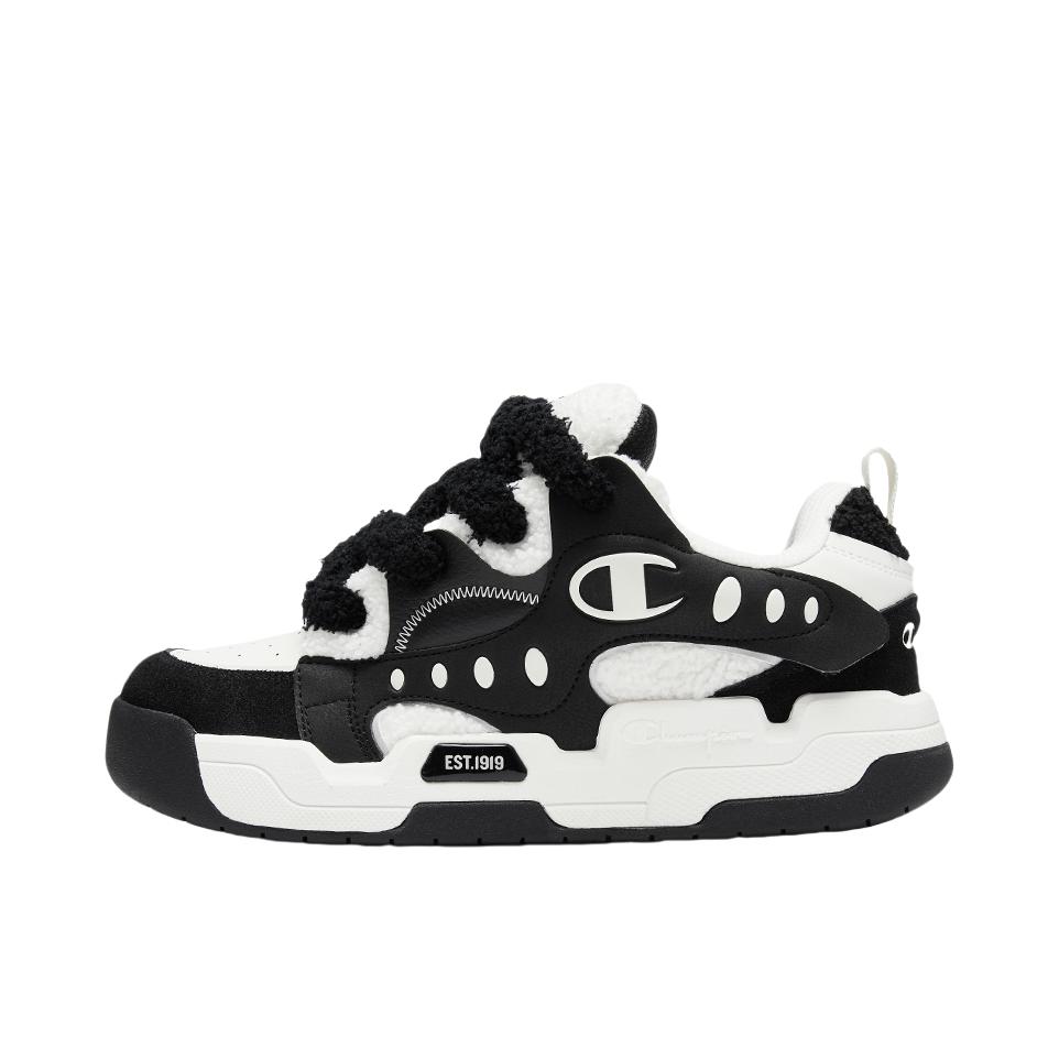 推荐商品：Champion/冠军 防滑耐磨 Future Skate V1 透气厚底 合成革 拼接 美式复古 休闲百搭 时尚潮流 面包鞋 板鞋 女款/加绒/黑色