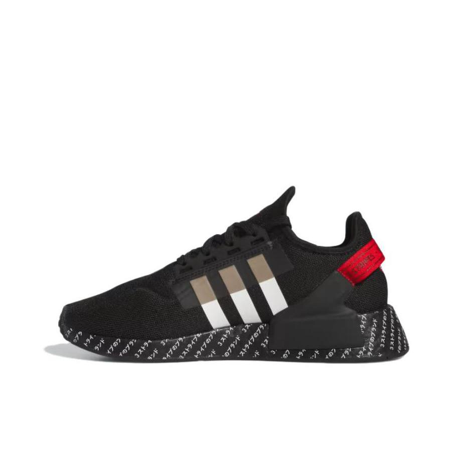 推荐商品：adidas Originals NMD R1 V2 减震 防滑耐磨 网面透气 舒适 运动 休闲鞋 核心黑/云白/红色