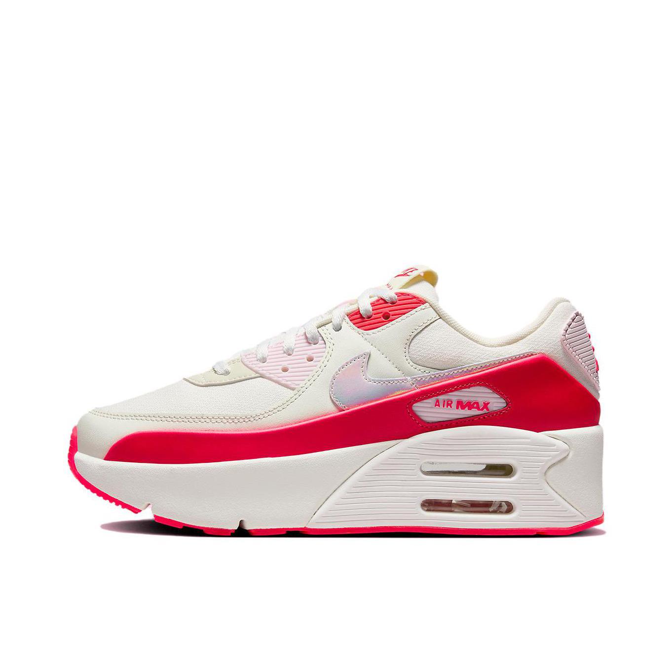 推荐商品：Nike Air Max 90 LV8 跑鞋 低帮圆头系带舒适缓震防滑耐磨轻便百搭时尚 女款/米色/粉色