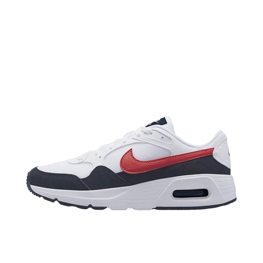 推荐商品：Nike Air Max SC 防滑耐磨 舒适缓震 网布透气 织物 气垫 减震 复古 合成革 耐穿 运动休闲鞋 GS/白色/黑色/红色