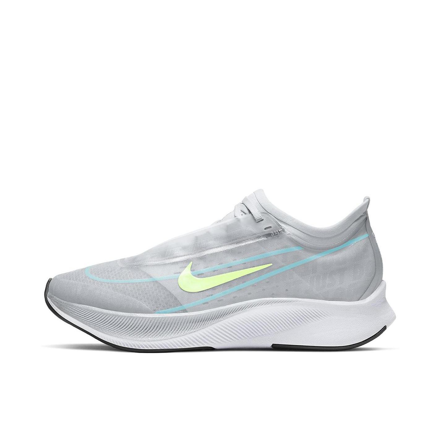 推荐商品：Nike Zoom Fly 3 跑鞋 缓震回弹防滑耐磨竞速碳板马拉松合成革织物泡棉 女款/灰色/浅蓝