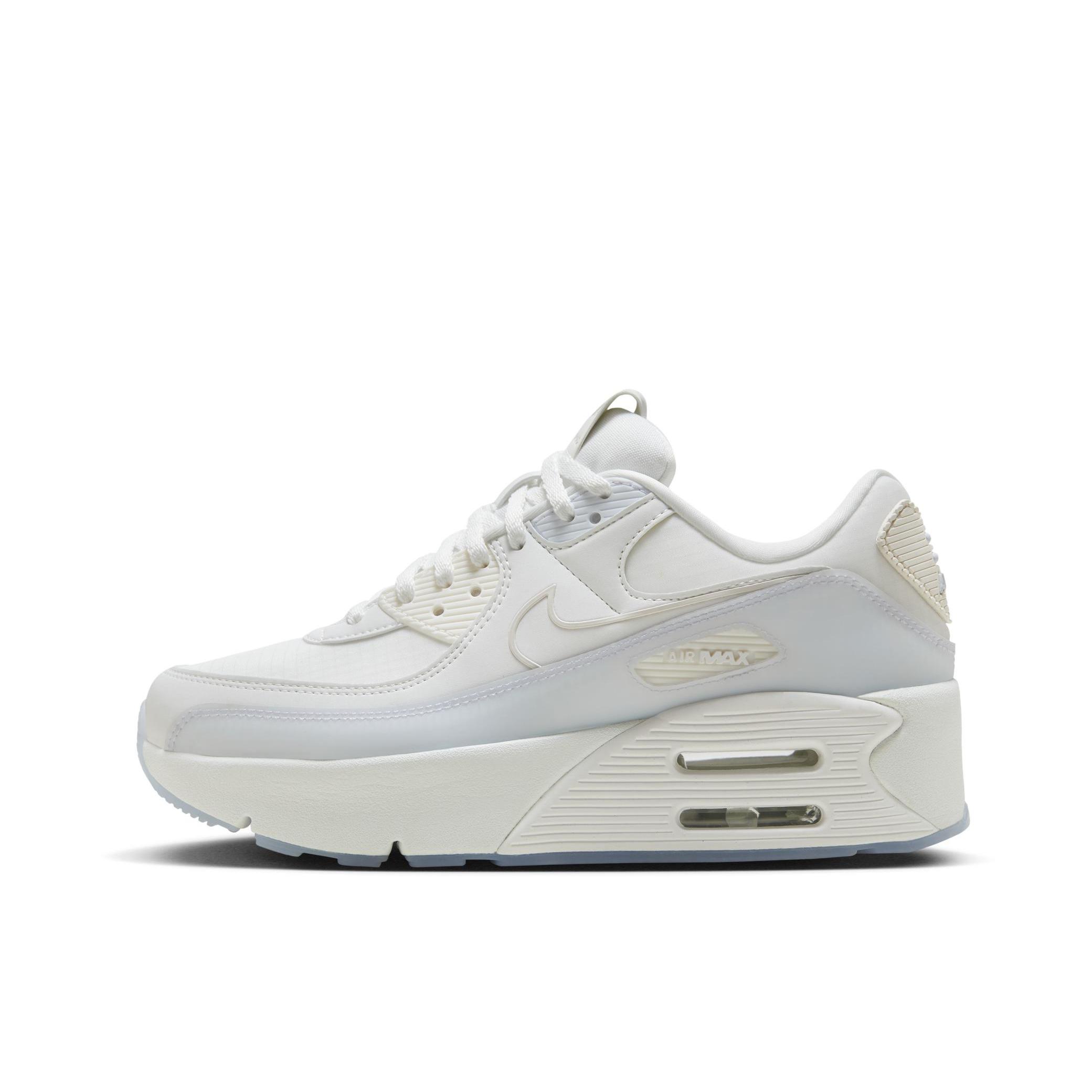 推荐商品：Nike Air Max 90 LV8 跑鞋 低帮圆头系带舒适缓震防滑耐磨轻便百搭时尚 白色/浅蓝色