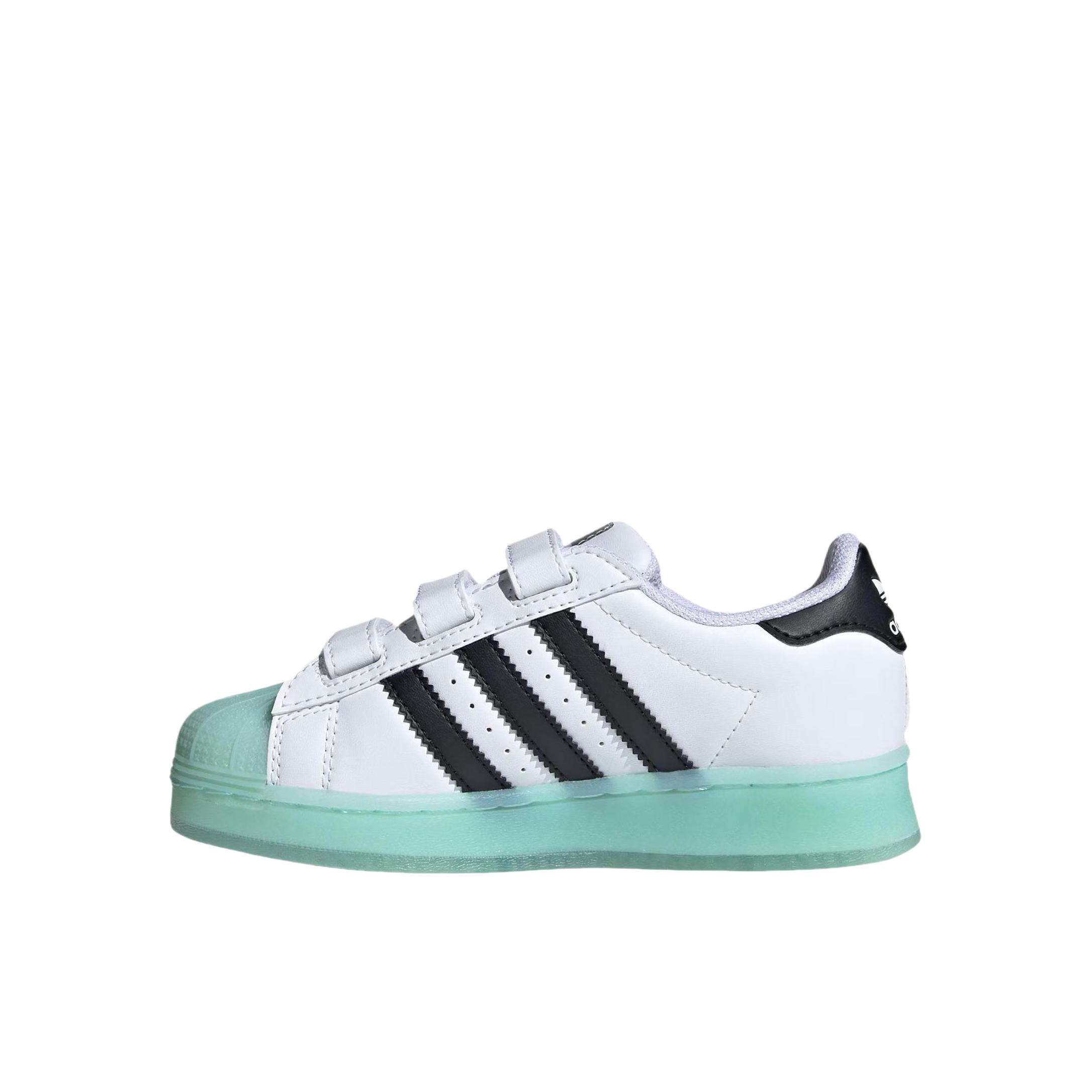 推荐商品：adidas Originals Superstar 贝壳头 魔术贴 板鞋儿童 小童/白色/黑色/青色