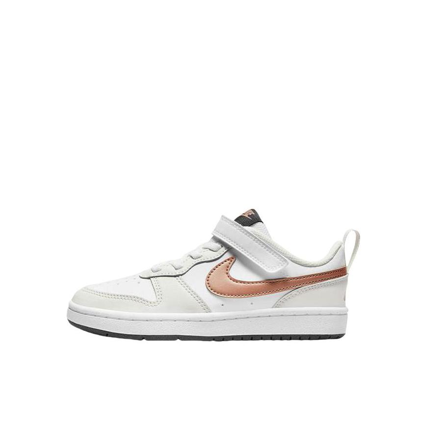 推荐商品：Nike Court Borough 2 魔术贴 减震回弹 支撑 耐磨透气 舒适休闲 防滑 运动 小白鞋 板鞋儿童 小童/白色/古铜色