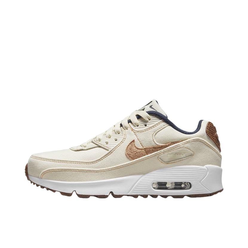 推荐商品：Nike Air Max 90 跑鞋 气垫合成革缓震透气复古增高圆头贴合拼接 GS/米白/卡其色