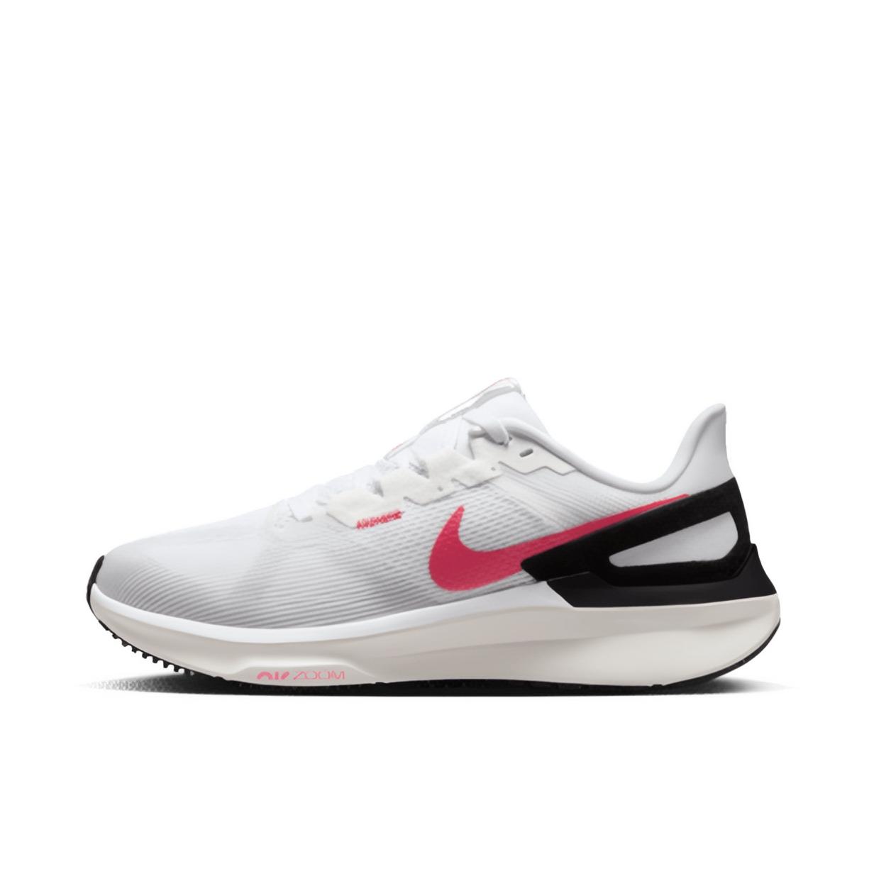 推荐商品：Nike Air Zoom Structure 25 跑鞋 公路减震织物支撑训练轻便 白色/紫菀粉/白金色/黑色