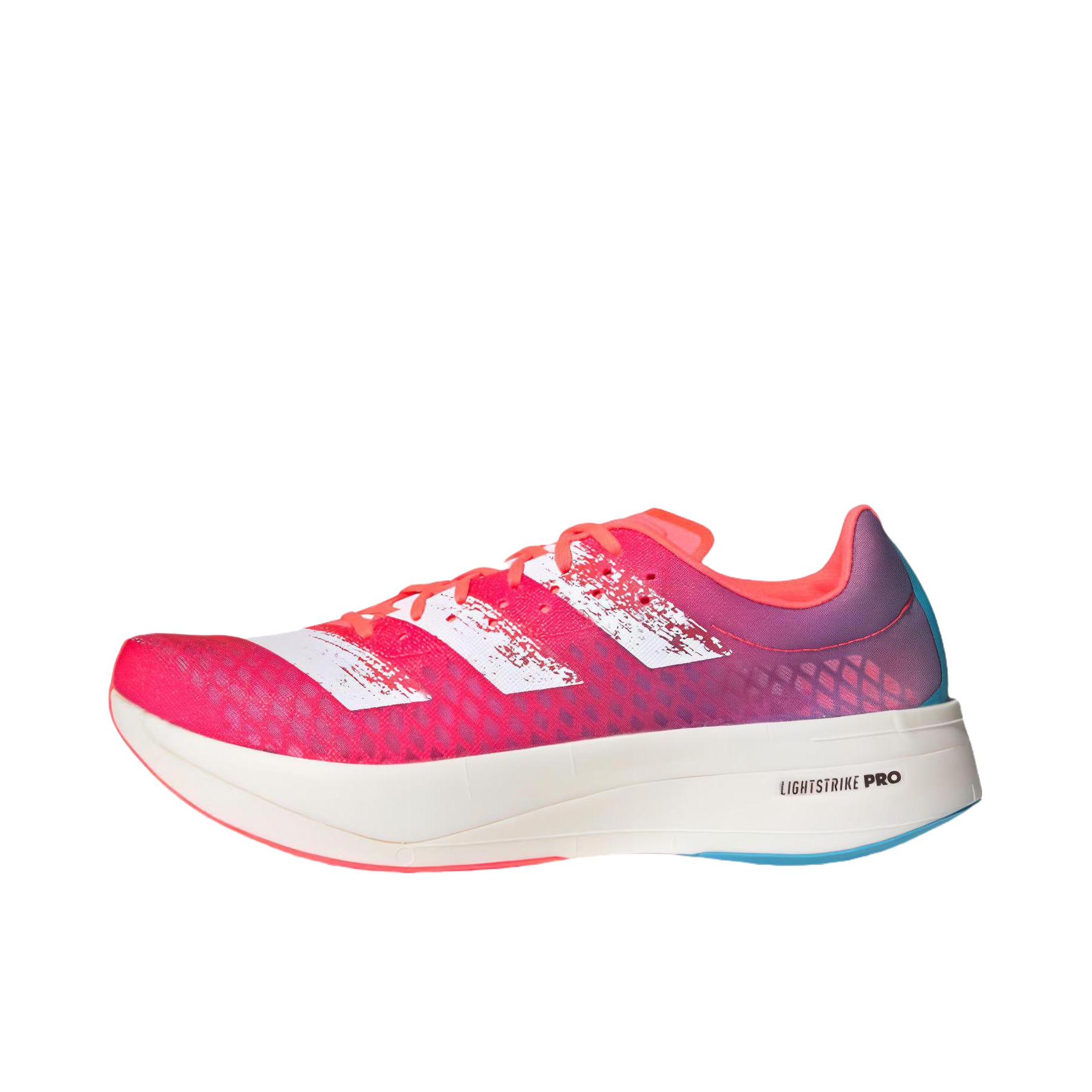 推荐商品：adidas Adizero Adios Pro 跑鞋 碳板防滑耐磨缓震回弹透气百搭运动马拉松 信号粉红/白色