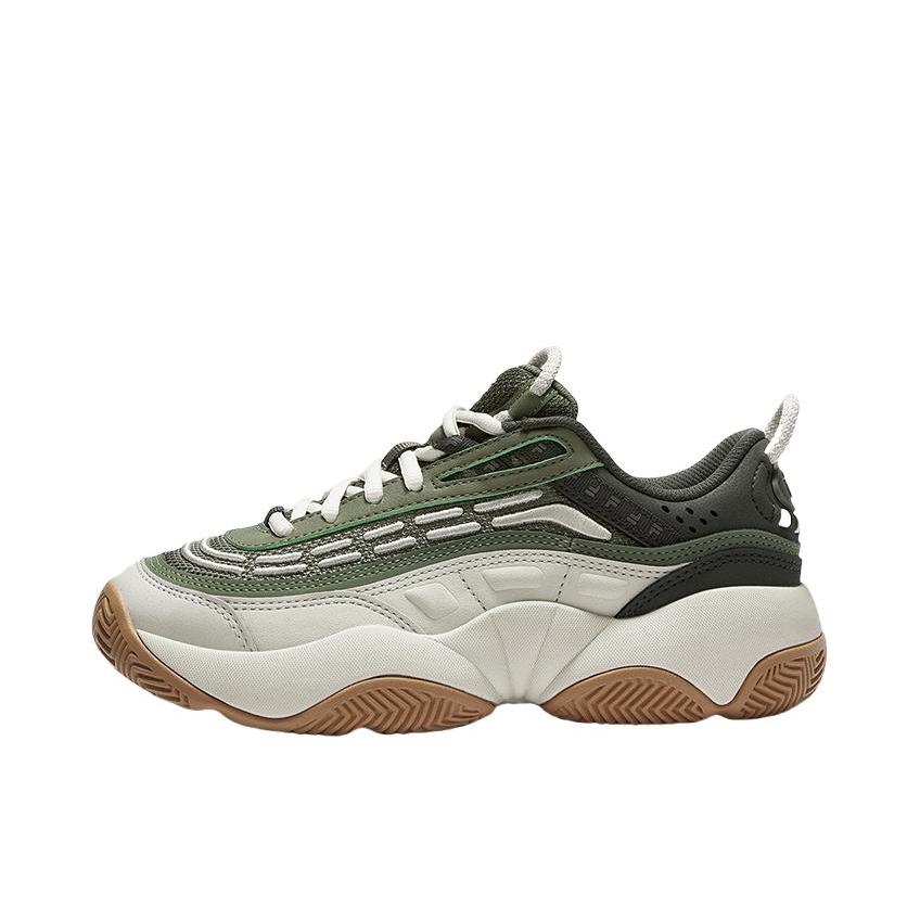推荐商品：FILA/斐乐 FUSION FIRE 火焰鞋 复古 防滑 耐磨 篮球鞋 女款/凯特橄榄绿/正夏沙色黄