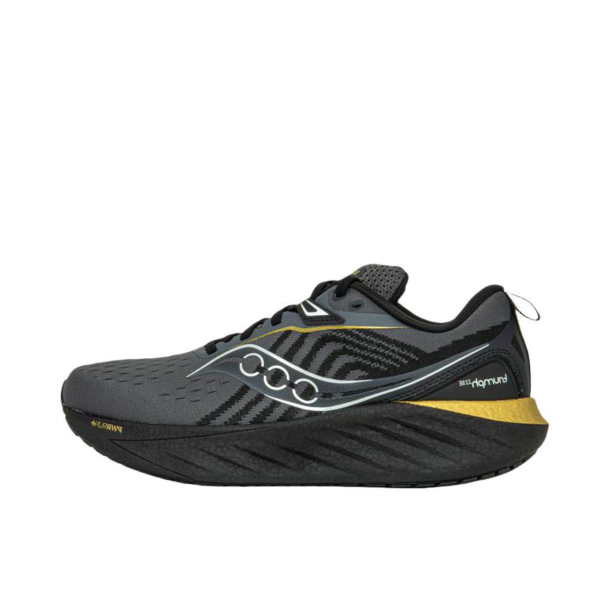 推荐商品：Saucony/索康尼 TRIUMPH 胜利22 SE 跑鞋 缓震慢跑训练耐磨网面防滑稳定长跑包裹性 黑色/黄色