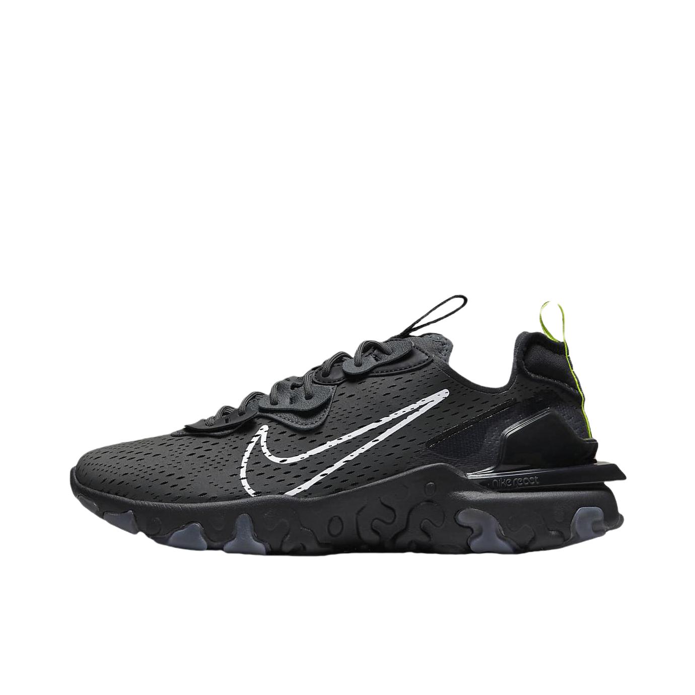 推荐商品：Nike React Vision 跑鞋 耐磨缓震休闲轻便透气机能解构运动织物合成革泡棉包裹性 黑色/灰色