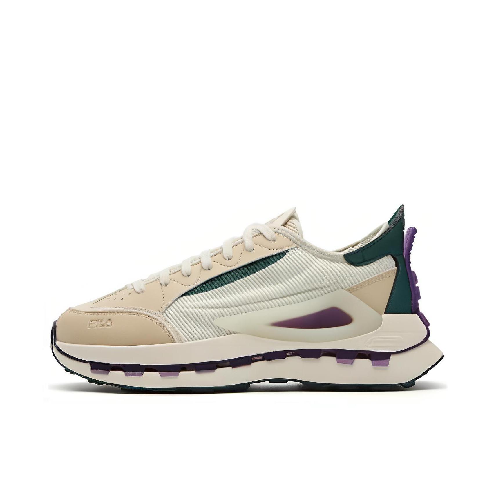 推荐商品：FILA/斐乐 KM 织物合成革 时尚百搭 防滑耐磨 舒适透气 运动休闲鞋 F12M233113F 米色/绿色