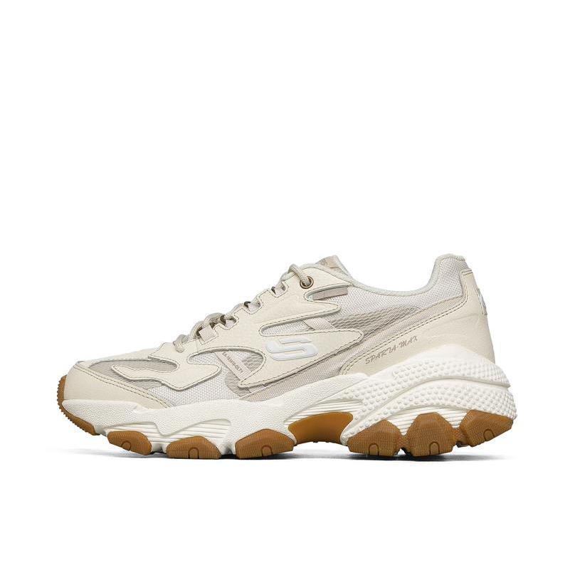 推荐商品：Skechers/斯凯奇 Sparta Max 缓震回弹 网面透气 绑带 增高 老爹鞋 跑步鞋 户外休闲鞋 乳白色/生胶底