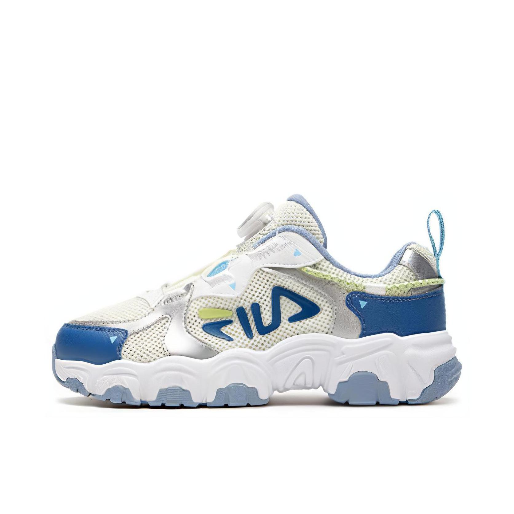推荐商品：FILA/斐乐 FLUID 猫爪 旋钮 防滑耐磨 舒适轻便 百搭复古 织物 防踢 支撑 运动鞋儿童 大童/香草冰白/银灰色