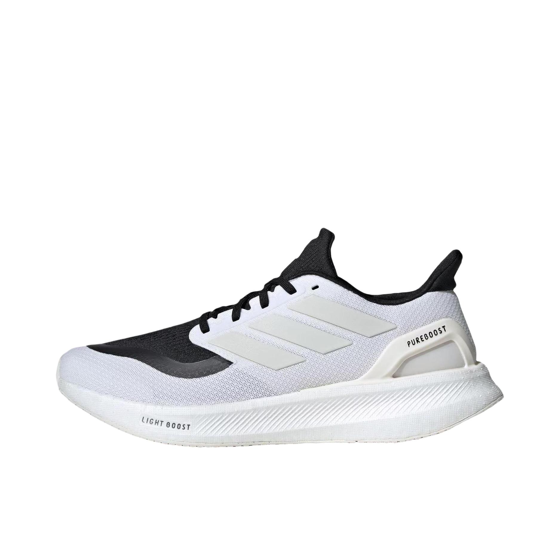 推荐商品：adidas PUREBOOST 5 跑鞋 舒适缓震防滑耐磨回弹轻便短跑网布支撑随心畅跑 黑色/白色