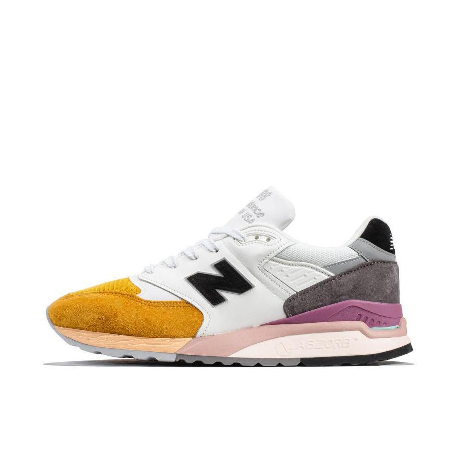 推荐商品：New Balance 998 跑鞋 复古慢跑织物网布舒适减震支撑低帮圆头 白黄