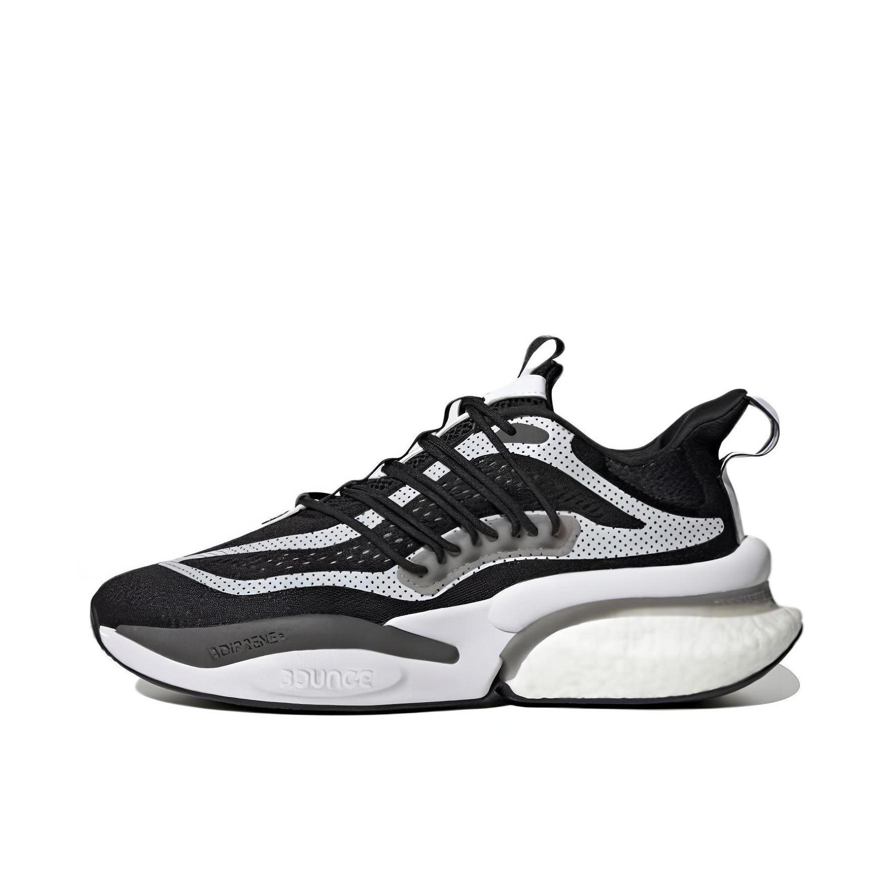推荐商品：adidas AlphaBoost V1 跑鞋 缓震回弹防滑耐磨网面透气训练轻运动织物合成革轻便 黑色/白色