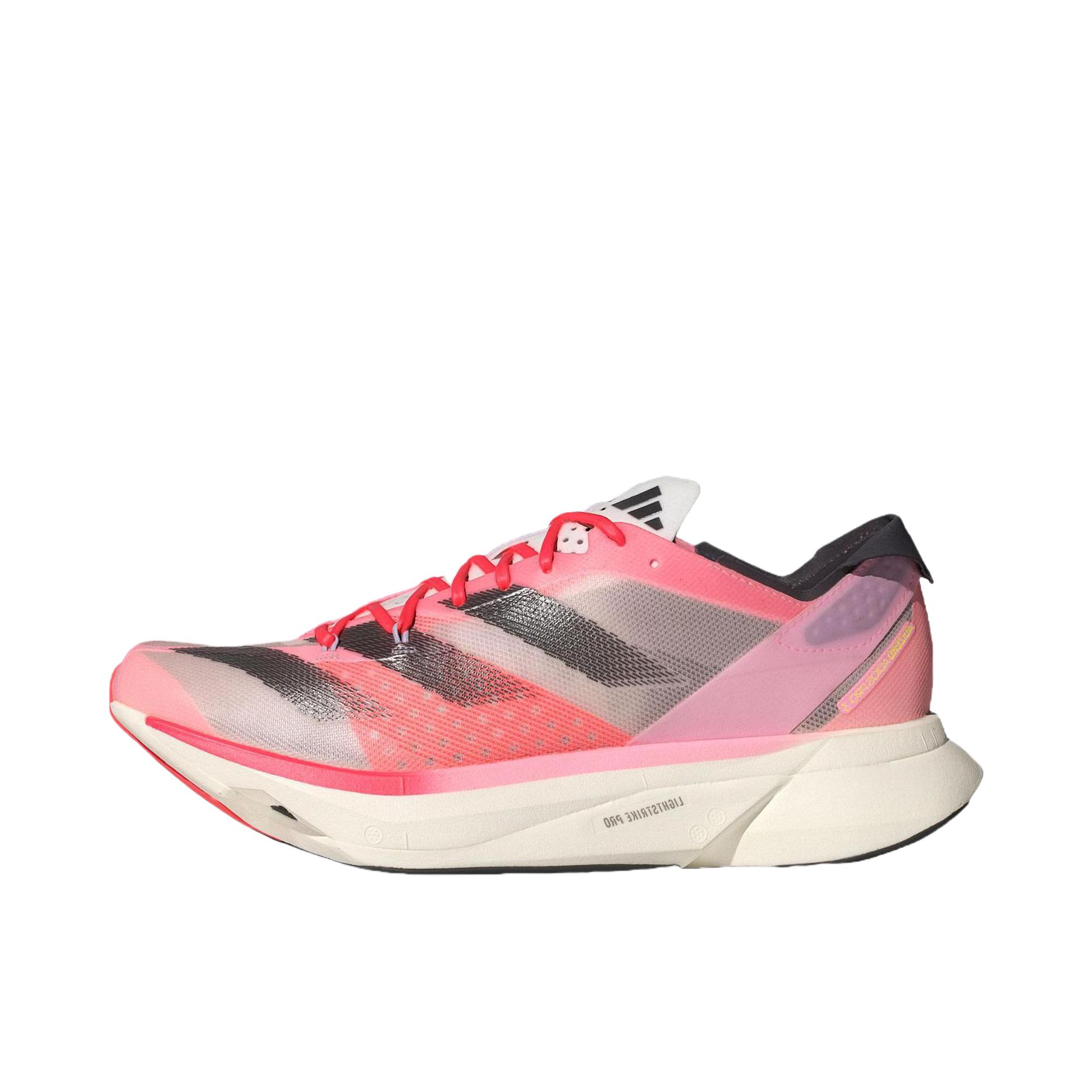 推荐商品：adidas Adizero Adios Pro 3 跑鞋 缓震织物马拉松圆头 粉色/棕色/橙色