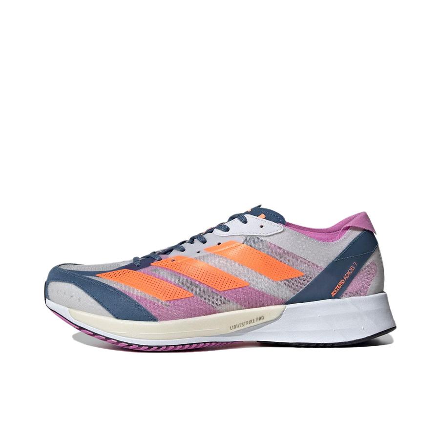 推荐商品：adidas Adizero Adios 7 跑鞋 减震织物马拉松碳板轻便体考训练防滑 紫色/蓝色/橙色