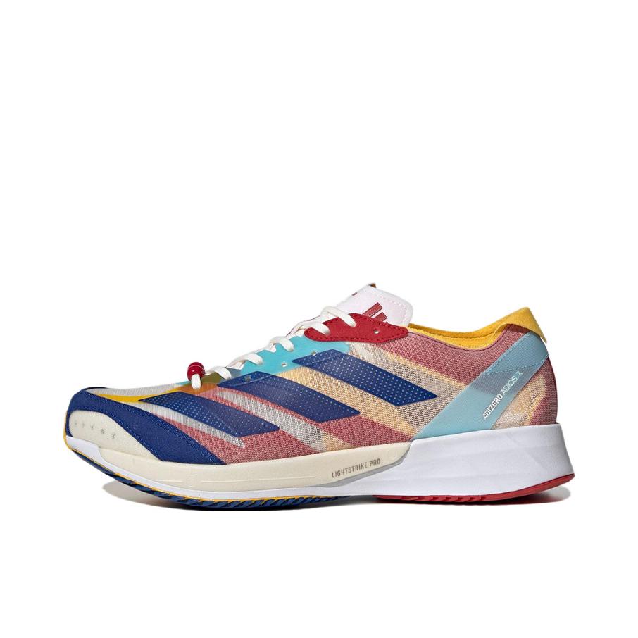 推荐商品：adidas Adizero Adios 7 跑鞋 减震织物马拉松碳板轻便体考训练防滑 蓝色/红色/白色