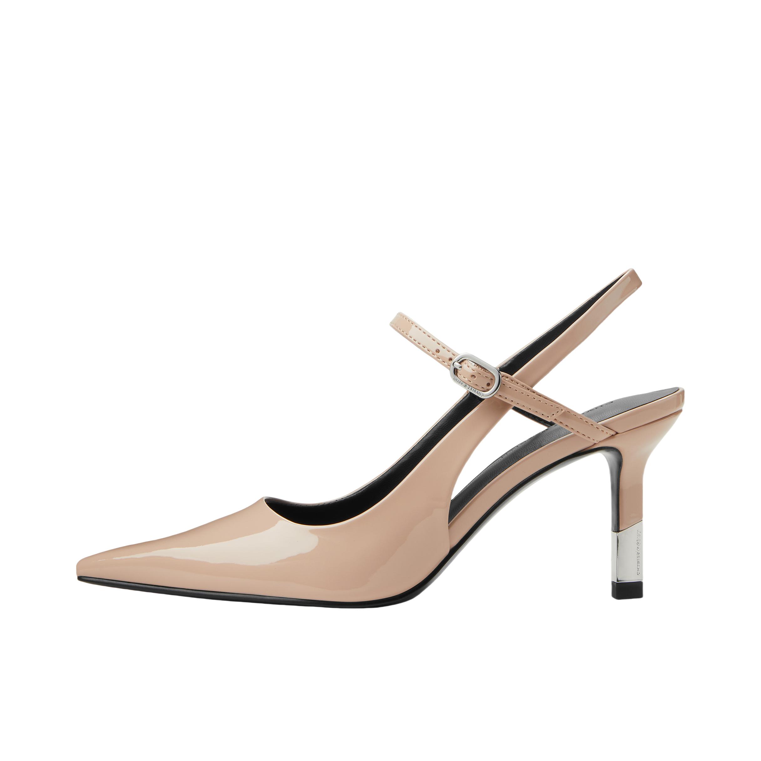 推荐商品：CHARLES&KEITH 高跟鞋 凉鞋 PU法式通勤尖头细高跟晚宴年会一字 CK1-60361529 肉色