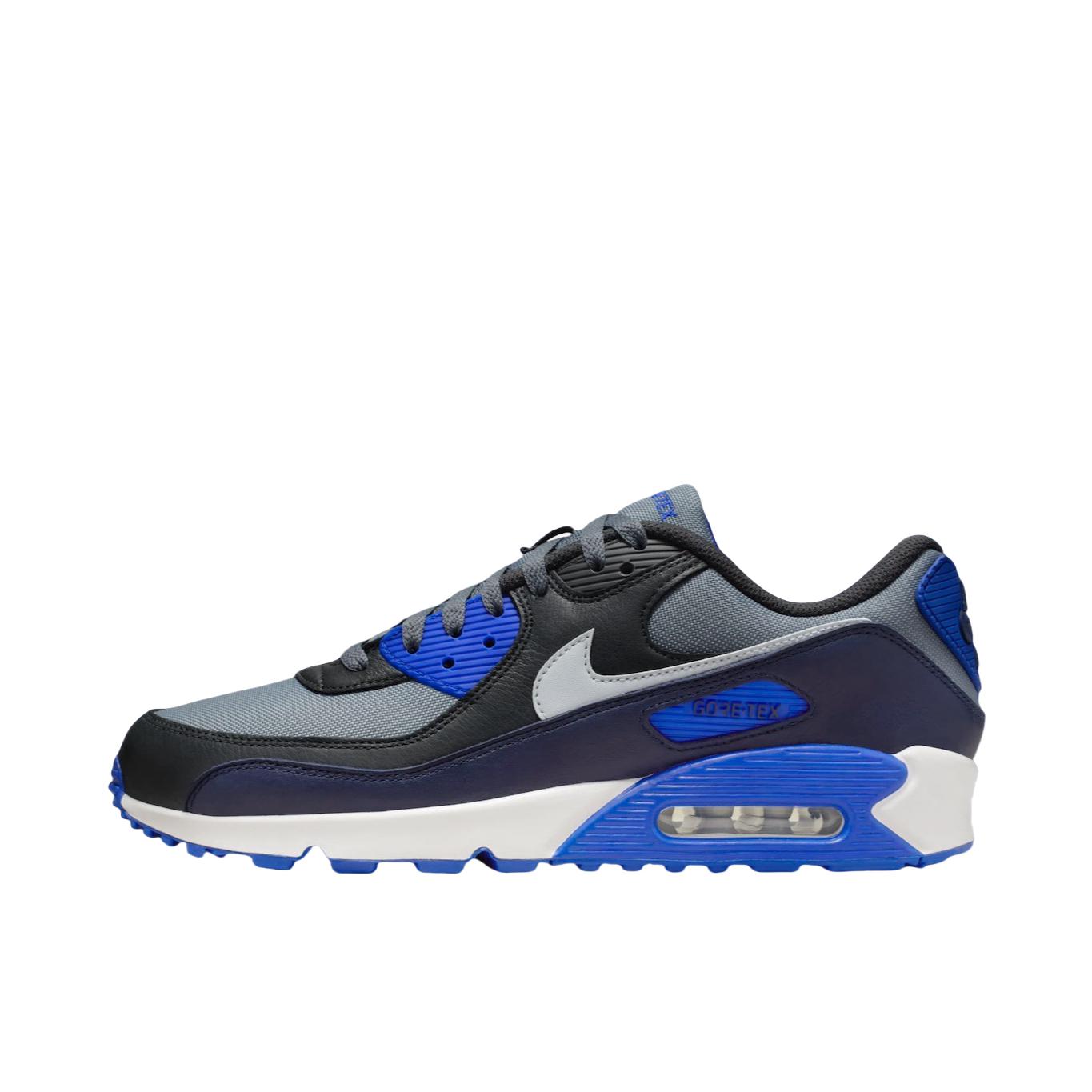 推荐商品：Nike Air Max 90 跑鞋 气垫合成革缓震透气复古增高圆头贴合拼接 深蓝色/黑色/灰色