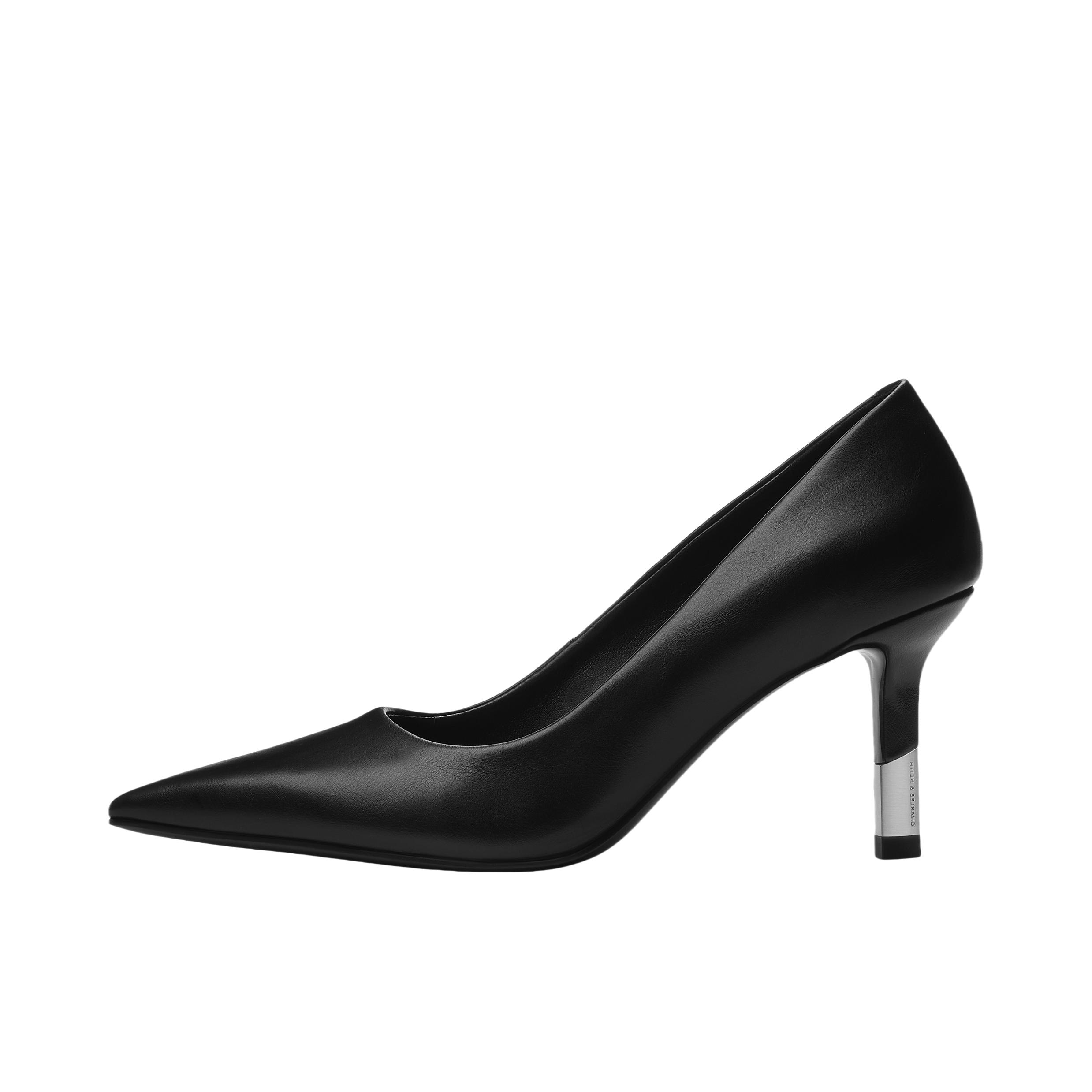 推荐商品：CHARLES&KEITH 高跟鞋 时尚PU织物百搭尖头晚宴年会纹理 CK1-60361527 黑色