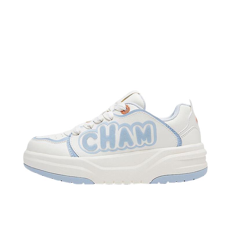 推荐商品：Champion/冠军 校队鞋 2.0 合成革 拼接增高 立体字母图案 运动休闲鞋 浅蓝