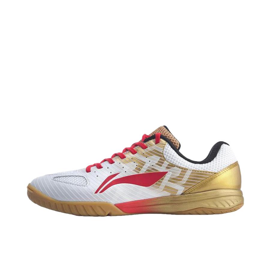 推荐商品：【孙颖莎同款】李宁 清凉透气 减震 耐磨防滑 合成革 织物回弹 运动 乒乓球鞋 APPS001 龙鳞/白金色