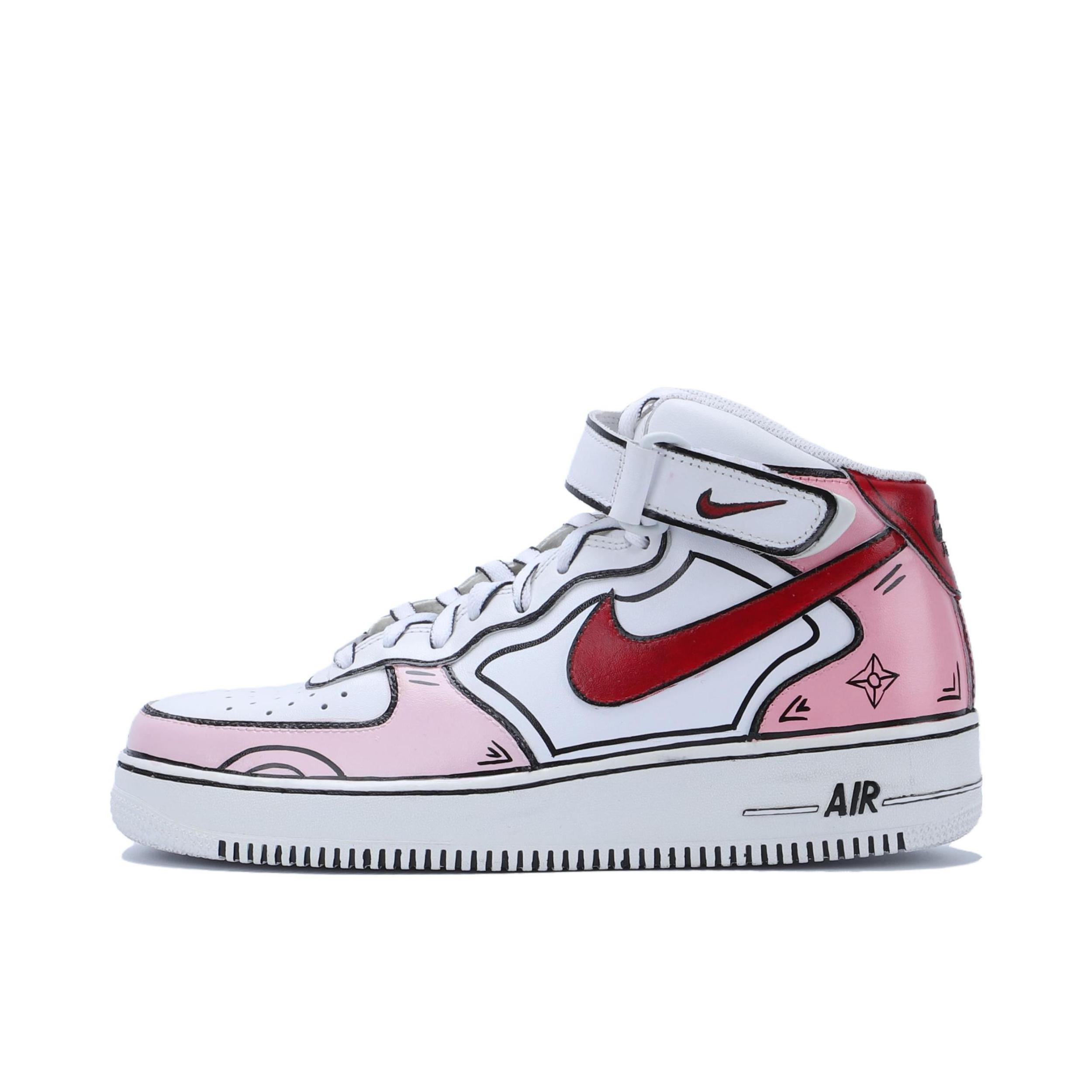 推荐商品：【定制款】 Nike Air Force 1 板鞋 防滑减震耐磨低帮增高 二次元刺客粉