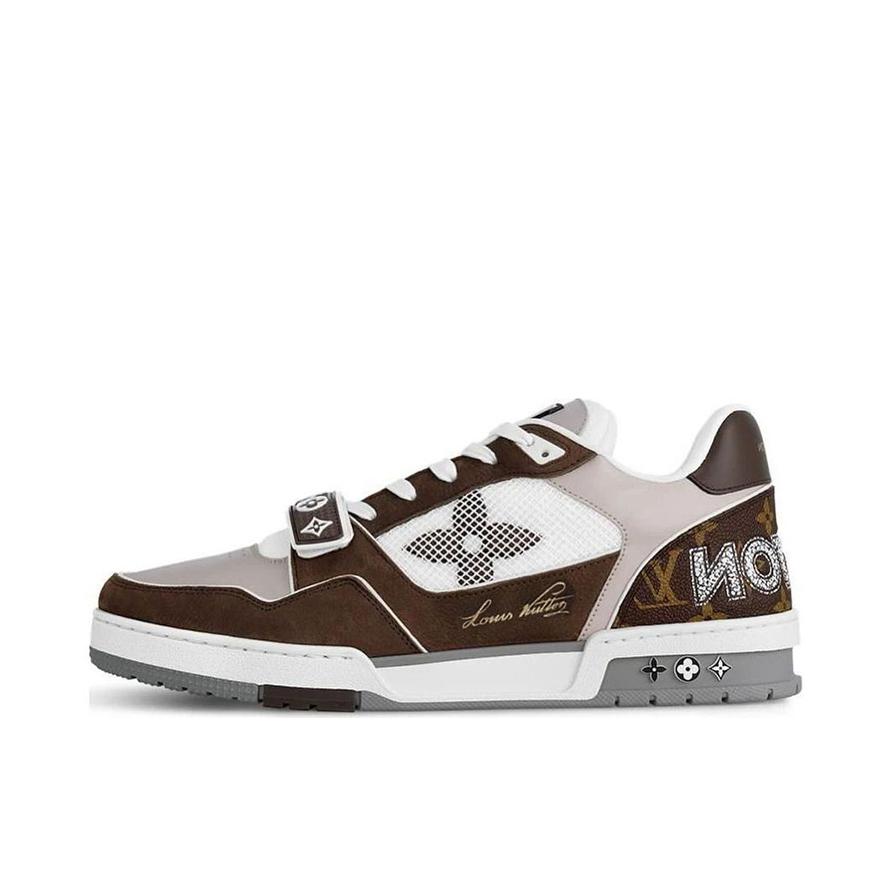 推荐商品：Louis Vuitton trainer 百搭复古 轻便平跟 花朵图案 牛仔布 板鞋 棕色/灰色